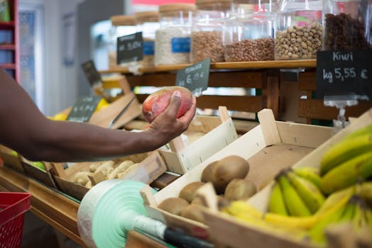 fresh fruits and vegetables in a grocery store