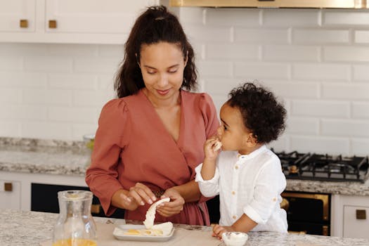 parent cooking with toddler