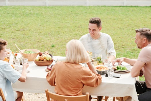 happy family enjoying healthy food