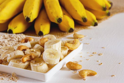 bowl of oatmeal topped with bananas and nuts